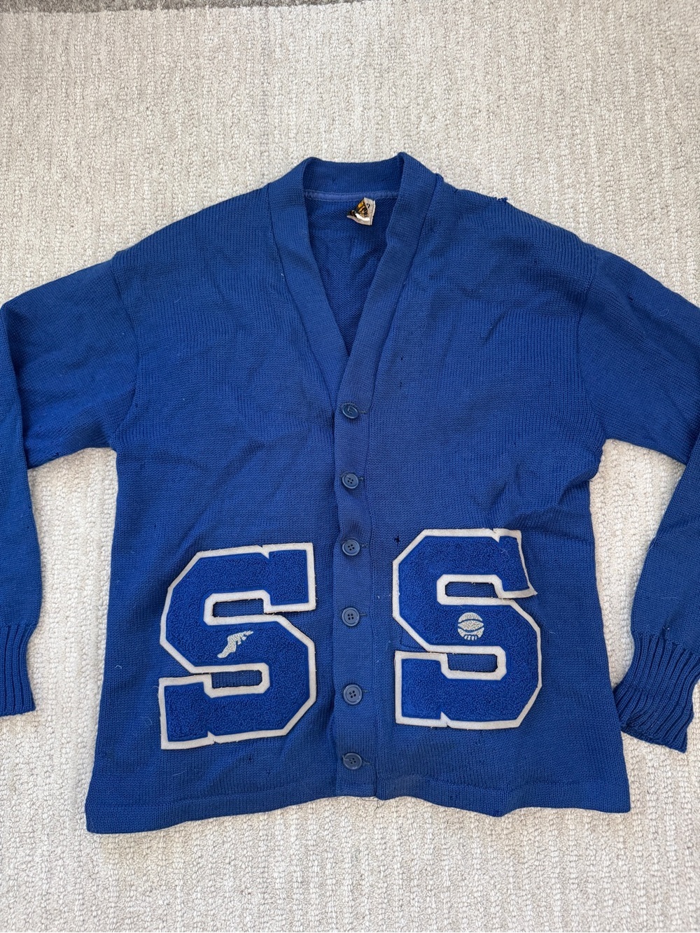 1950s Vintage Varsity Puritan Royal Blue Men's Button-Front Letterman Cardigan - Picture 2 of 9